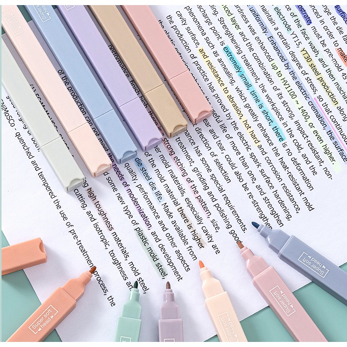 Bút highlight pastel 2 đánh dấu 2 đầu bút nhớ thân vuông nhiều màu Morandi