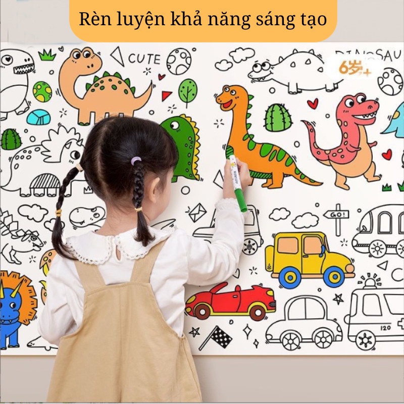 Tranh tập tô màu dán tường cho bé, có thể cắt hình dán làm kỉ niệm, keo đặc biệt có sẵn mặt sau của giấy