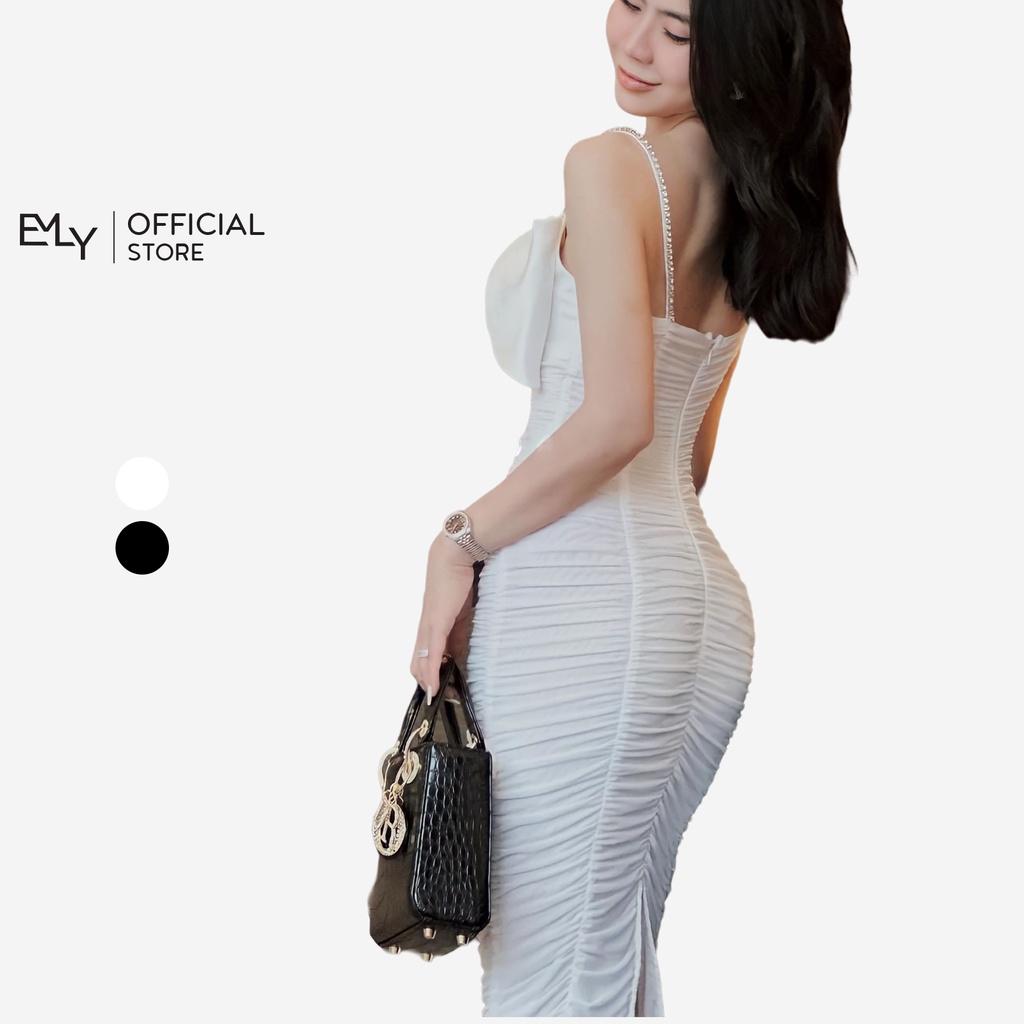Đầm hai dây midi dáng ôm nơ ngực Emilyshop