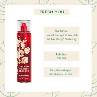 Japanese Cherry Blossom - Full Size Xịt Thơm Toàn Thân Bath & Body Works (Body Mist, Lotion, Sữa tắm) - fresh you