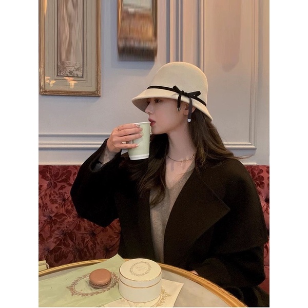 Mũ dạ vành nhỏ thắt dây nơ mai phương bùi