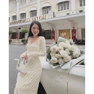 Đầm Len Cổ Vuông_ Hàng quảng châu cao cấp