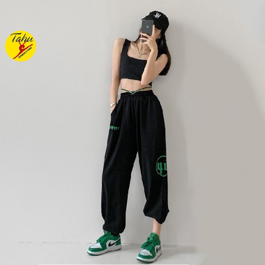 Quần JOGGER nữ Chun dập bản rộng đa năng nhảy Zumba Erobic Tập Gym Yoga đi chơi