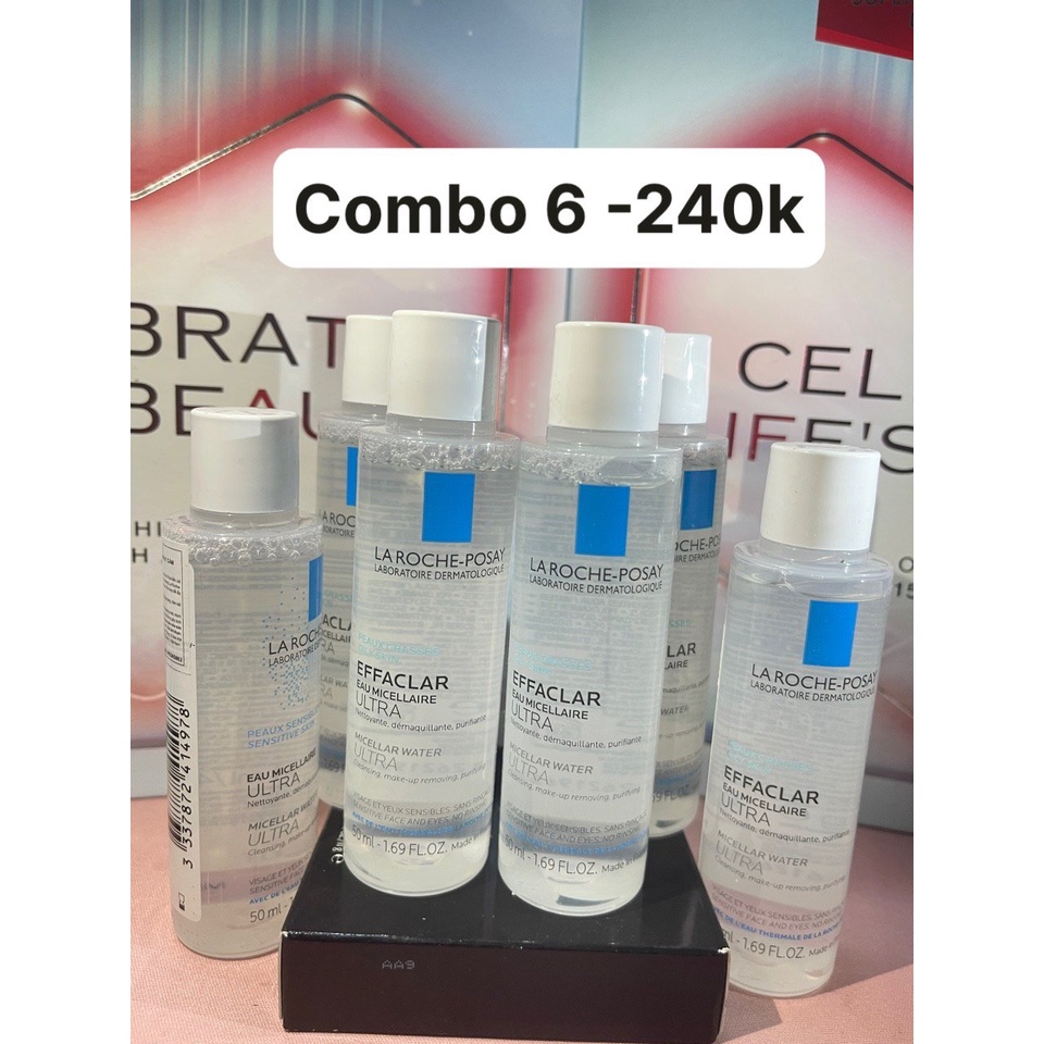 Combo 6 chai mini Nước Tẩy Trang Làm Sạch Sâu Cho Da Nhạy Cảm La Roche tổng 300ml