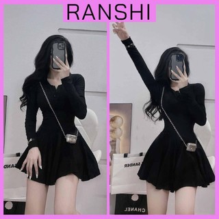 Đầm Body Dài Tay RANSHI Váy Body Dáng Xoè Hottrend Phối Cúc Vải Gân Mềm Mịn - RBD058