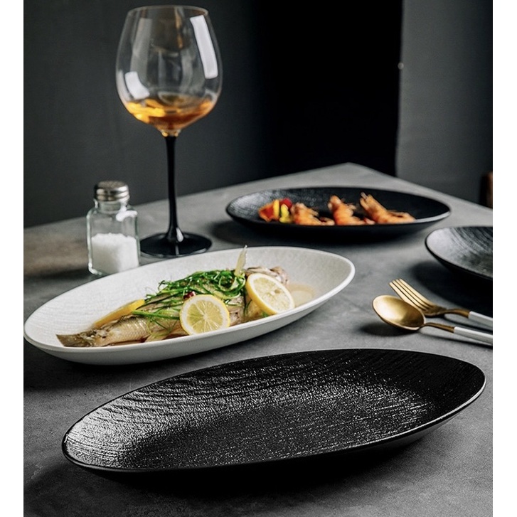 Đĩa cá, đĩa oval men nhám chống xước, đĩa decor