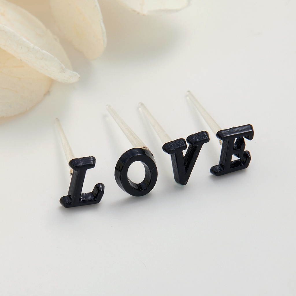 Set 26 cặp bông tai Rinhoo họa tiết 26 chữ cái cá tính màu đen bạc