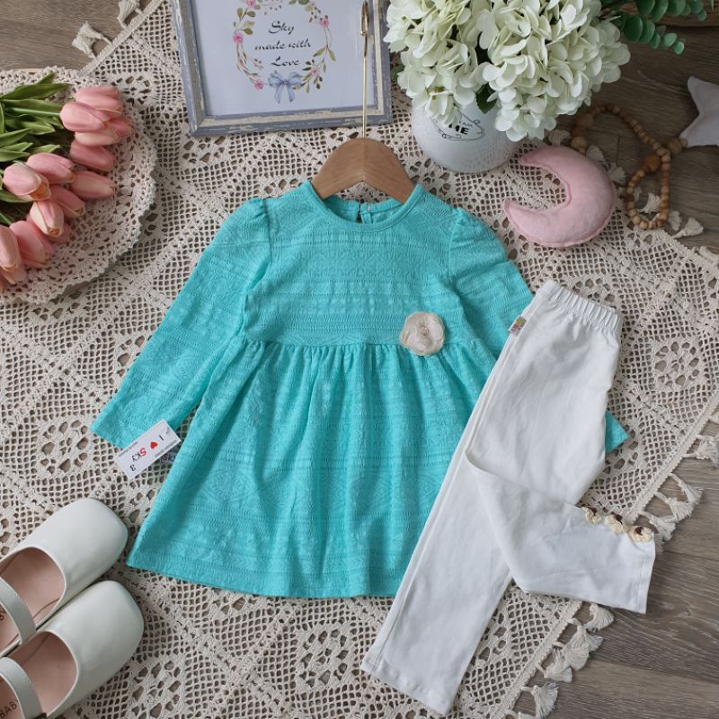 Áo váy tay dài dệt họa tiết ren xinh xắn, áo váy thu đông cao cấp bé gái