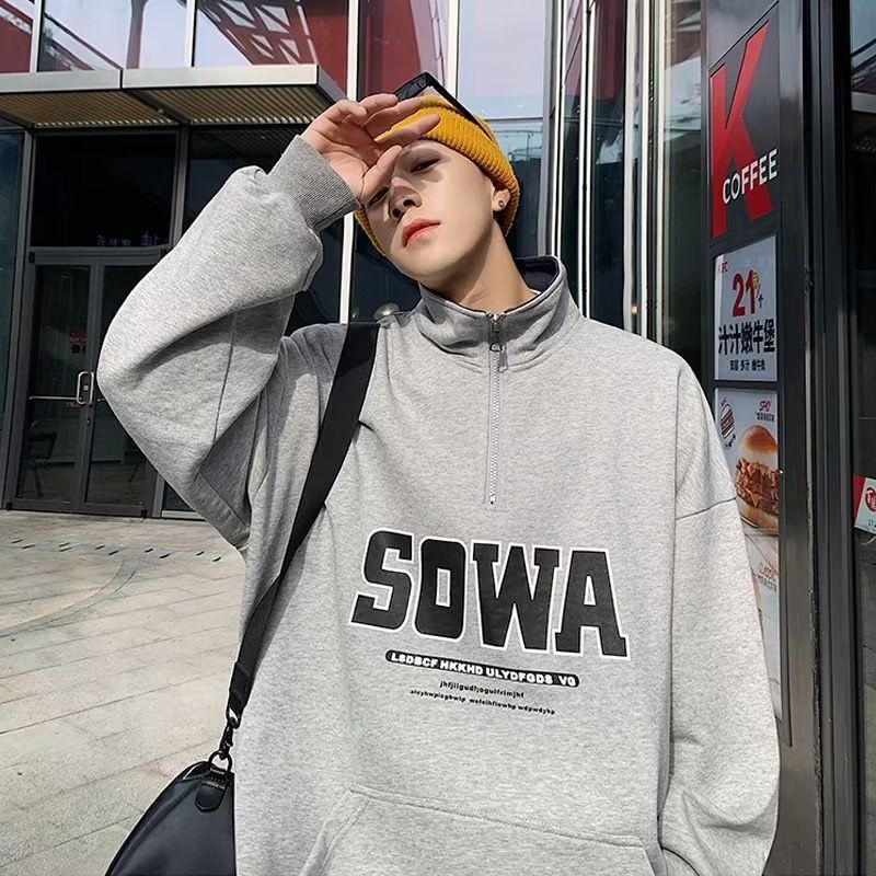 Áo Thun Sweater Cổ Đứng Tay Dài Có Khóa Kéo Nửa Thân 47% Kiểu Mỹ Thời Trang Mùa Thu Cho Nam