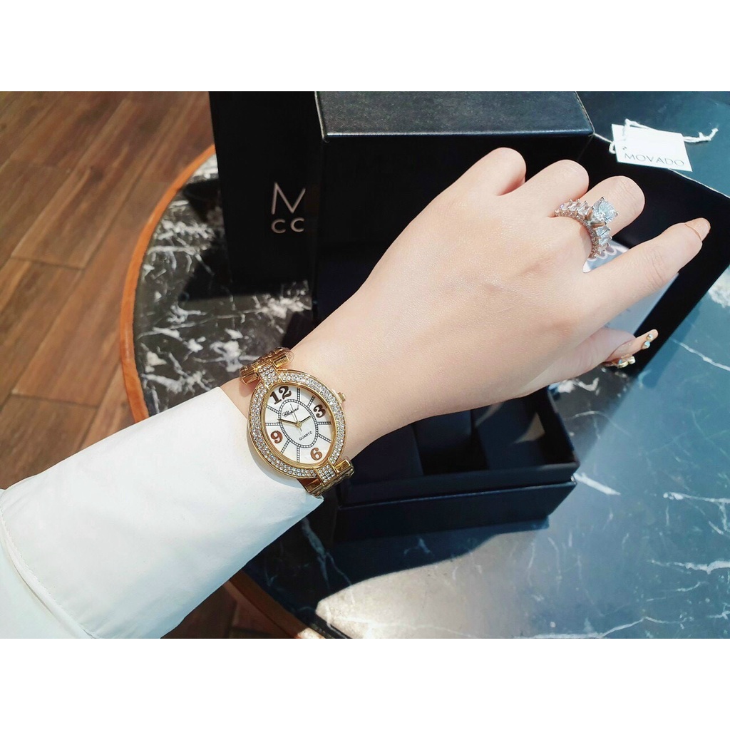 Đồng hồ nữ New size 34 mm dây khóa cài thép không gỉ 2 màu gold và silver thời trang sang trọng