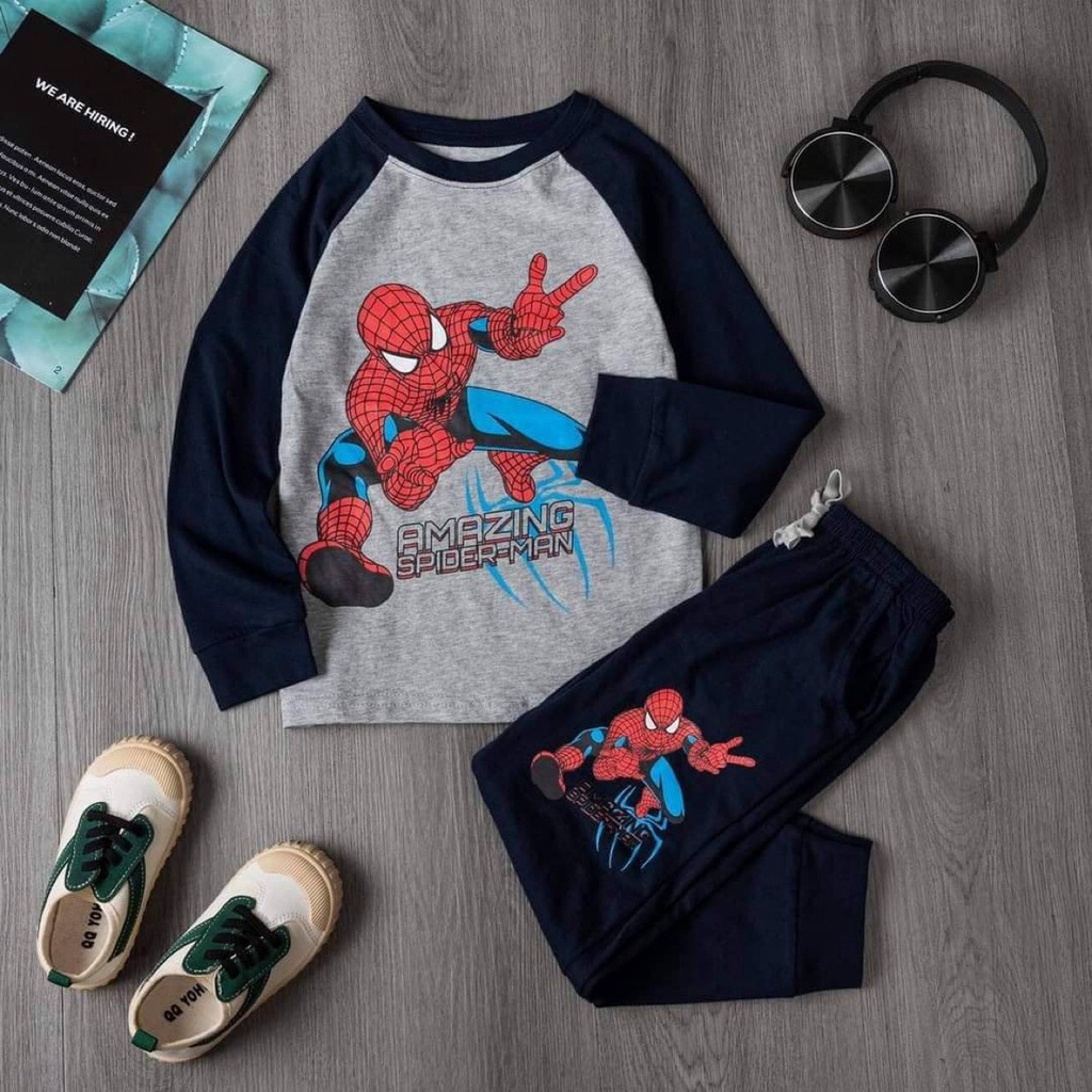 Bộ dài tay cotton ráp lăng cho bé trai 2-7T