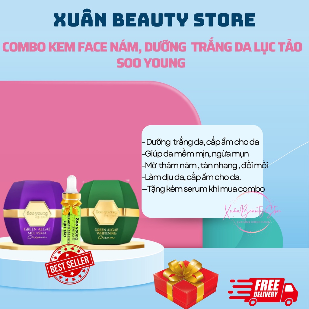 Combo Kem Face Nám Dưỡng Trắng Da Lục Tảo Soo Young