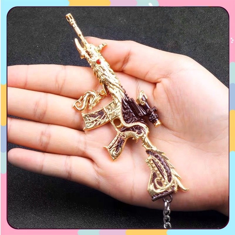 Móc Khoá Mô Hình PUBG M416 Skin Dragon Gold dài 12cm siêu đẹp móc treo chìa khoá mô hình trưng bày