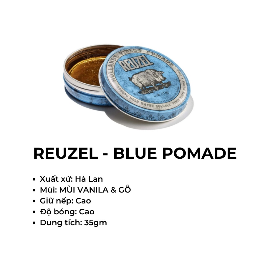 REUZEL - BLUE POMADE - Sáp vuốt tóc Hà Lan - 35gr - Giao hỏa tốc 2H