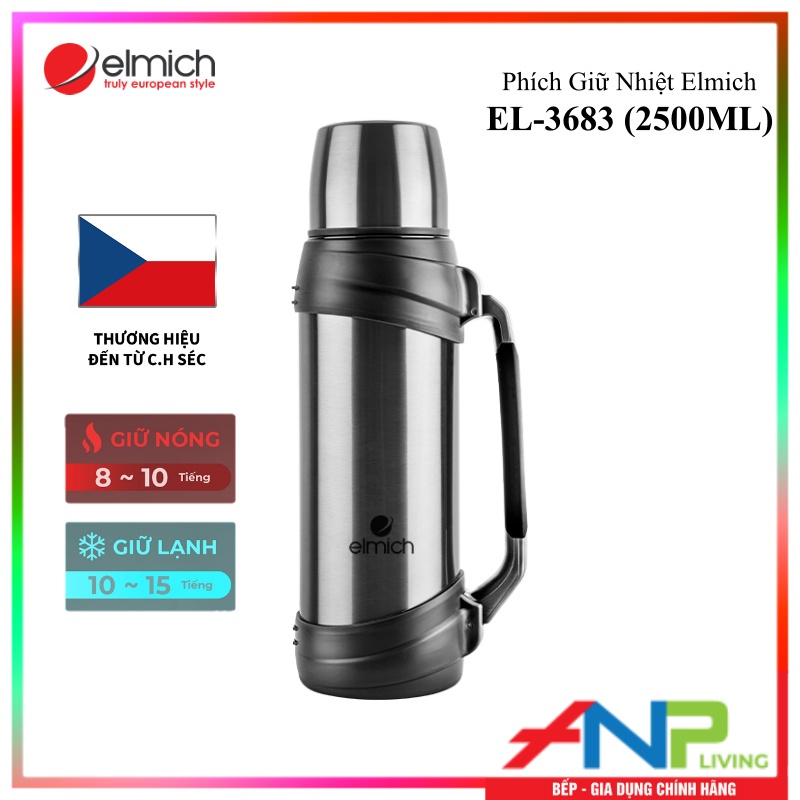 Phích Giữ Nhiệt 3 lớp, Inox 304 Tráng bạc Elmich EL-3688 (Dung tích 2500ml / Giữ Nóng 8h - Giữ Lạnh 12h)