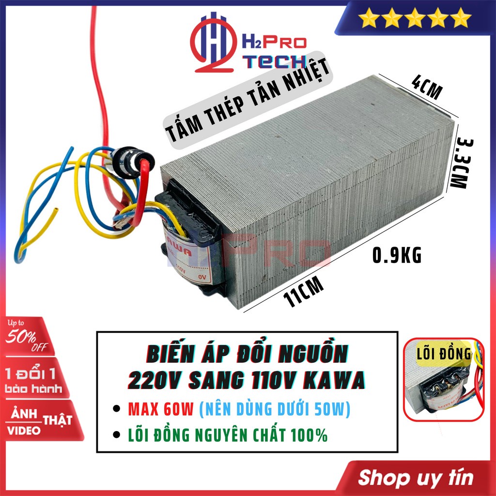 Biến Áp 220V Ra 110V, Đổi Nguồn 220v Sang 110V 50W-60W Lõi Đồng 100%, Lắp Trong Thiết Bị Nhật, Mỹ, Đài Loan-H2pro Tech