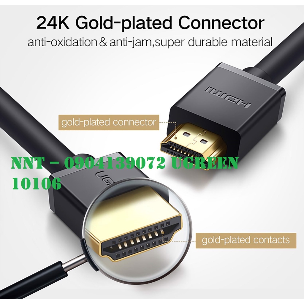 Cáp HDMI 2.0 Tròn Dẻo Hỗ Trợ 4K Ugreen HD104 Chính Hãng bh 18 tháng 1 đổi 1