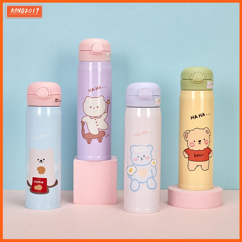 Cá Tuyết 350Ml 480Ml Hoạt Hình Bình Giữ Nhiệt Có Nước Nóng Hoạt Hình Trẻ Em Nước Cup 304 Thép Không Gỉ Cách Nhiệt Cup di Động Ống Hút Uống