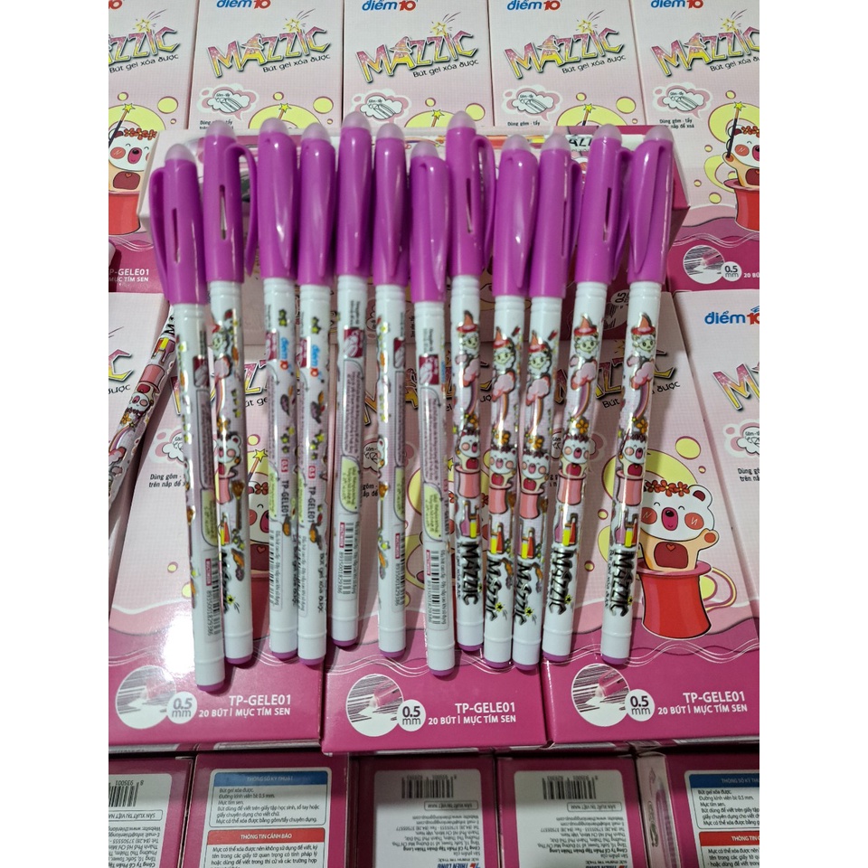 Hộp 20 Cây Bút Gel Xóa Được Mực Tím MAZZIC TP-GELE01 Ngòi 0.5mm