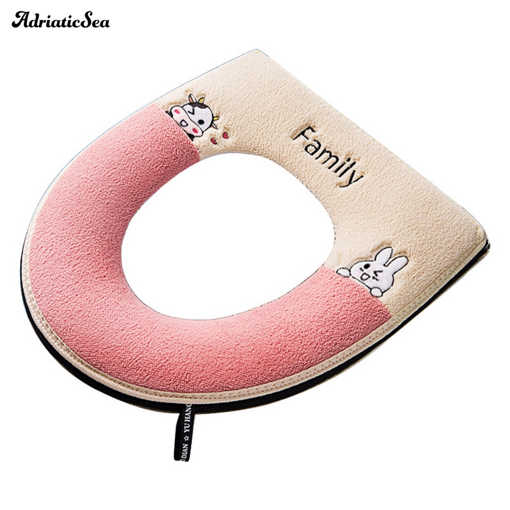 Adria Thảm Bông Dày Dặn Lót Bồn Cầu Thoáng Khí Thêu Họa Tiết Hoạt Hình Dễ Lắp Đặt