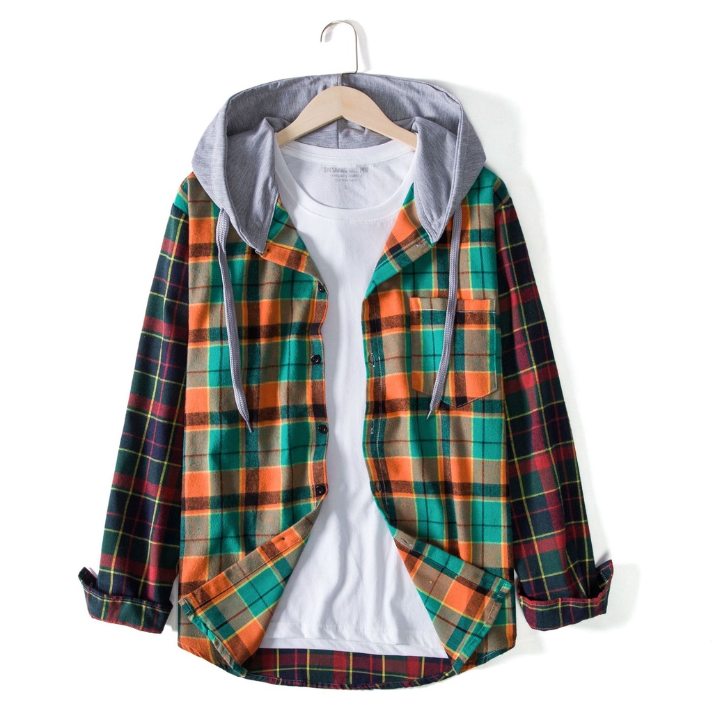 Áo Khoác Sơ Mi Cotton Mỏng Tay Dài Có Nón Trùm Phối Túi Thời Trang Thu Đông 2022 Cho Nam