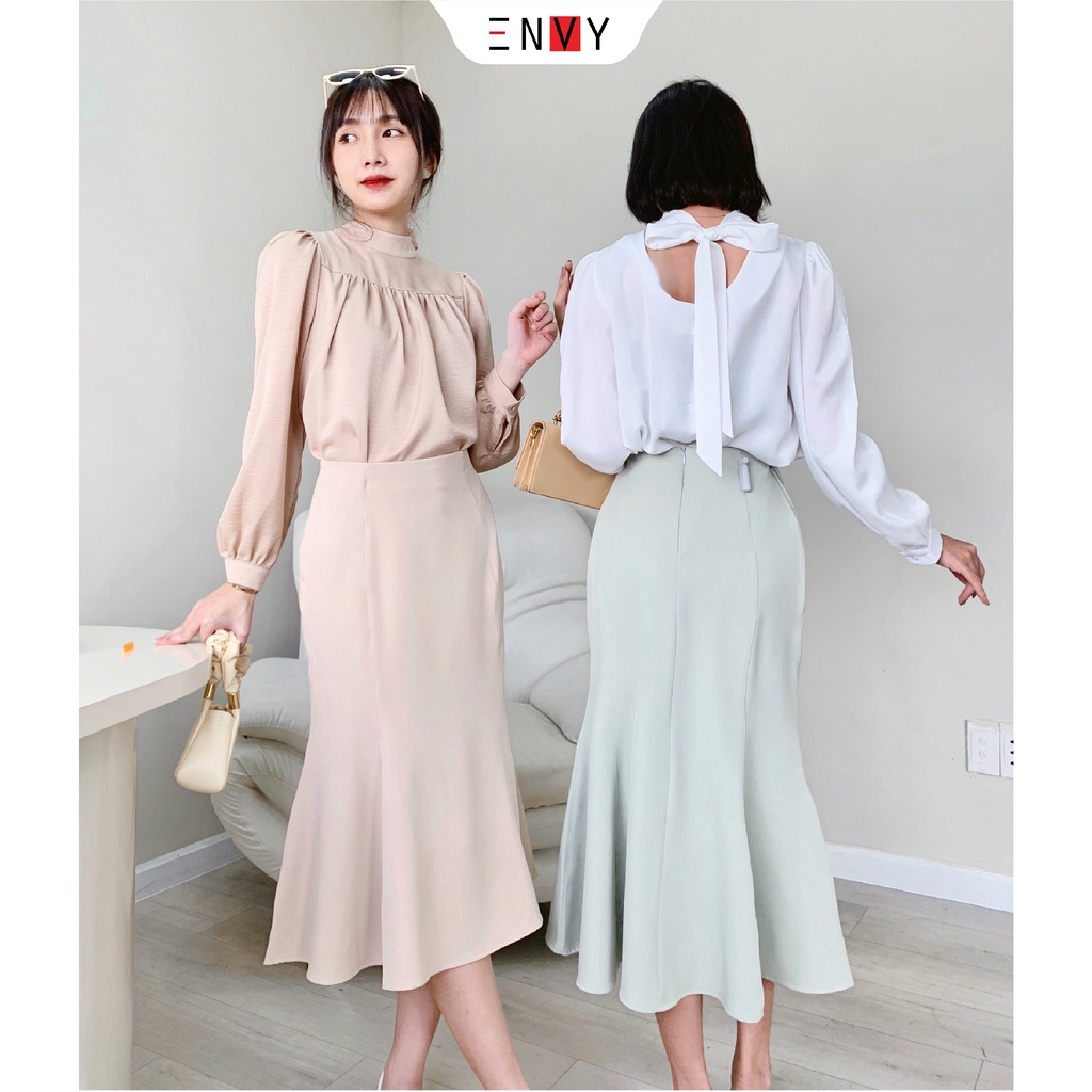 Áo sơ mi nữ tiểu thư cột nơ sau ENVY A266 thanh lịch