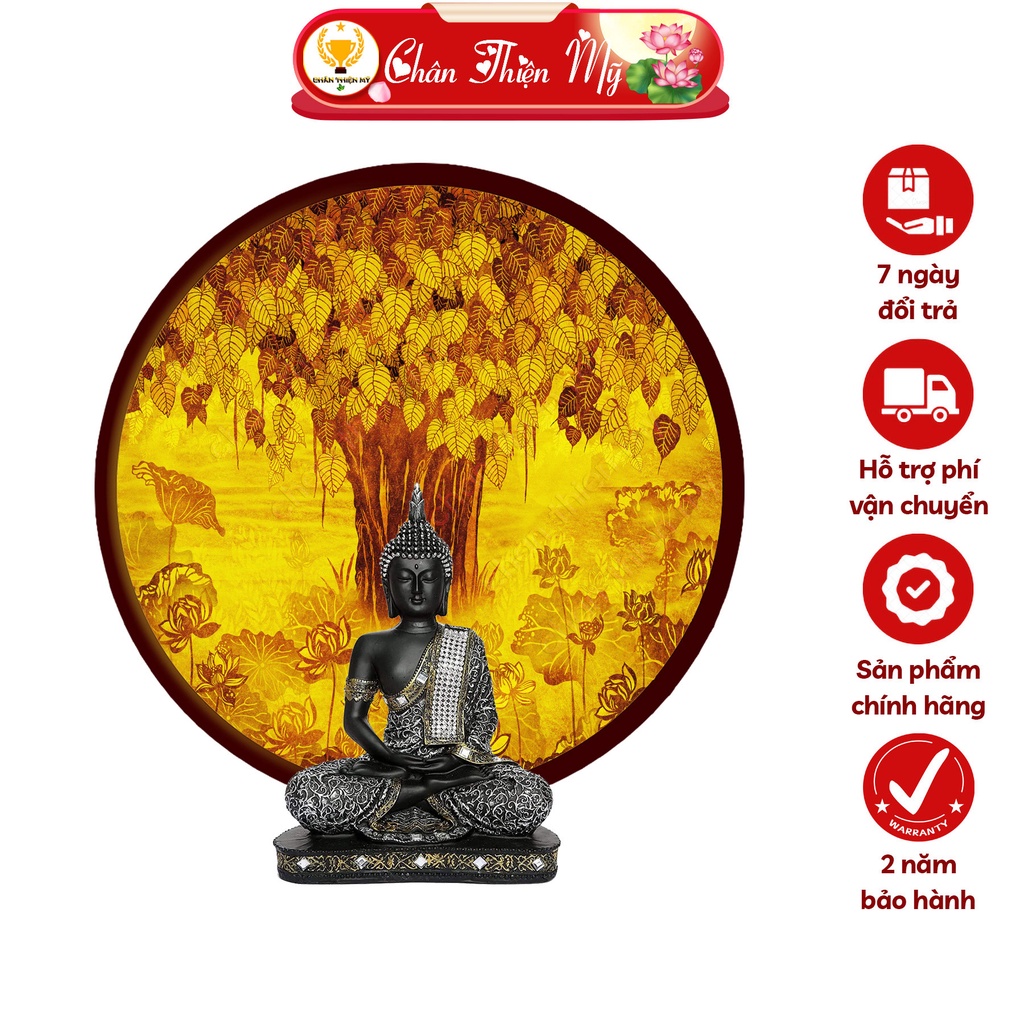 Đèn Hào Quang Cây Bồ Đề In Tranh Trúc Chỉ CHÂN THIỆN MỸ, Trang Trí Bàn Thờ Gia Tiên, Treo Tượng Phật TC-HQ-05