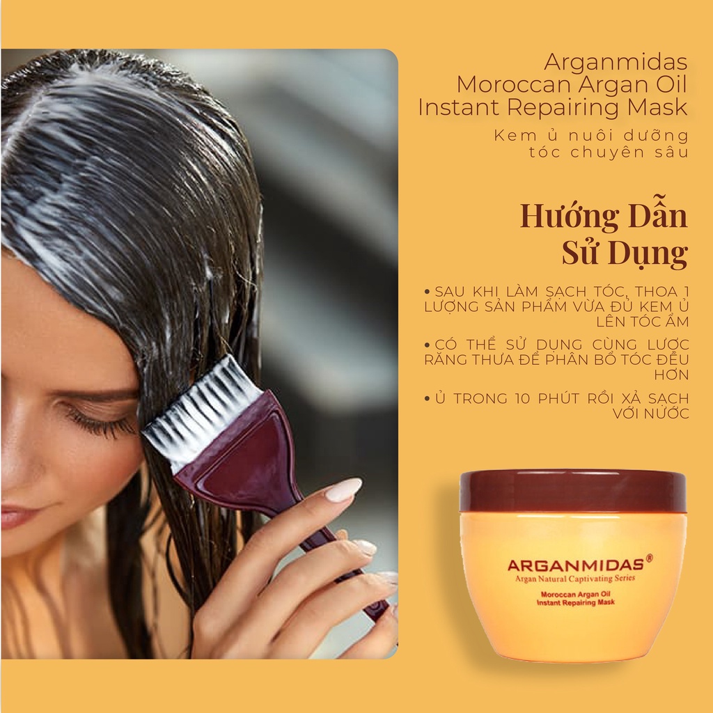 Kem ủ dưỡng tóc Arganmidas tinh dầu Moroccan Argan phục hồi hư tổn dưỡng tóc luôn bóng mượt chắc khỏe 300ml