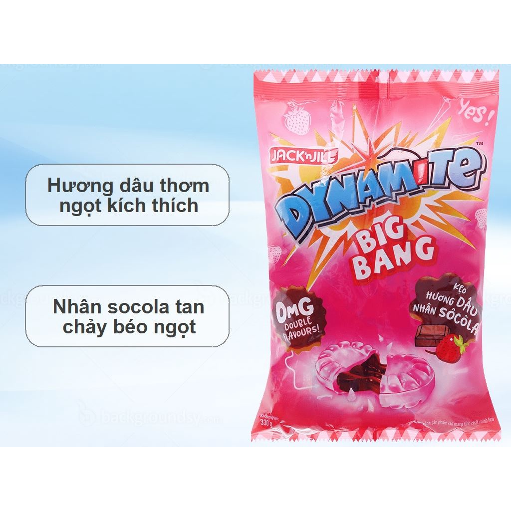 Combo 5 gói kẹo DYNAMITE BIG BANG hương dâu nhân socola 330g / Kẹo DYNAMITE BIG BANG hương dâu nhân socola 330g