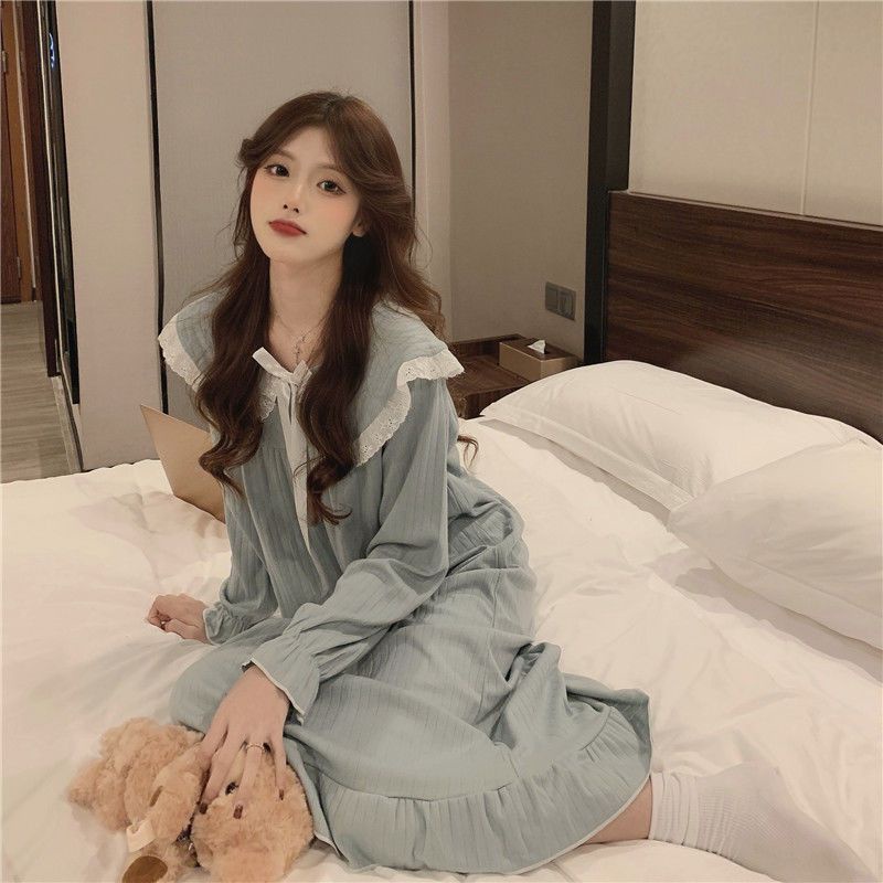 Bán Chạy#Đầm Ngủ Dáng Rộng Dài Qua Gối Phong Cách Hàn Quốc Ngọt Ngào Thời Trang Mùa Thu Mới Dành Cho Bạn Nữ Mang Ngoài Trời