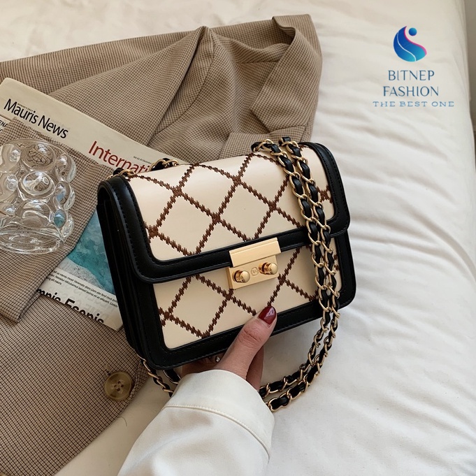 Túi xách đeo chéo nữ BITNEP FASHION thiết kế hoạ tiết kẻ,đi chơi đi du lịch DT003