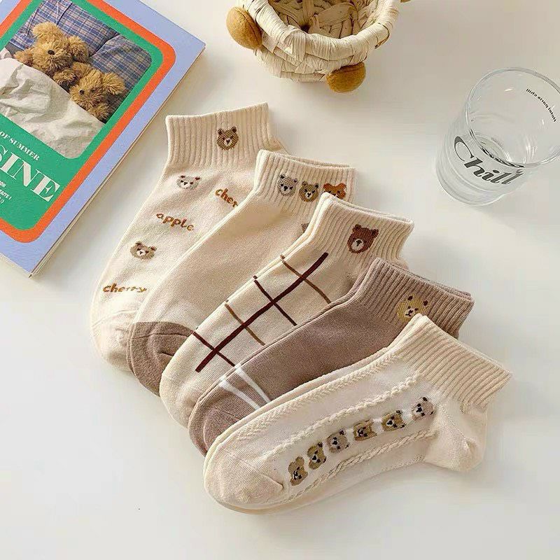 sét 5 đôi tất gấu cổ ngắn hàng dày đẹp cho nữ