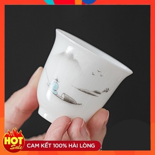 Bộ Chén Khải(Tiềm Trà) Sứ Cảnh Đức Trấn Thấu Quang