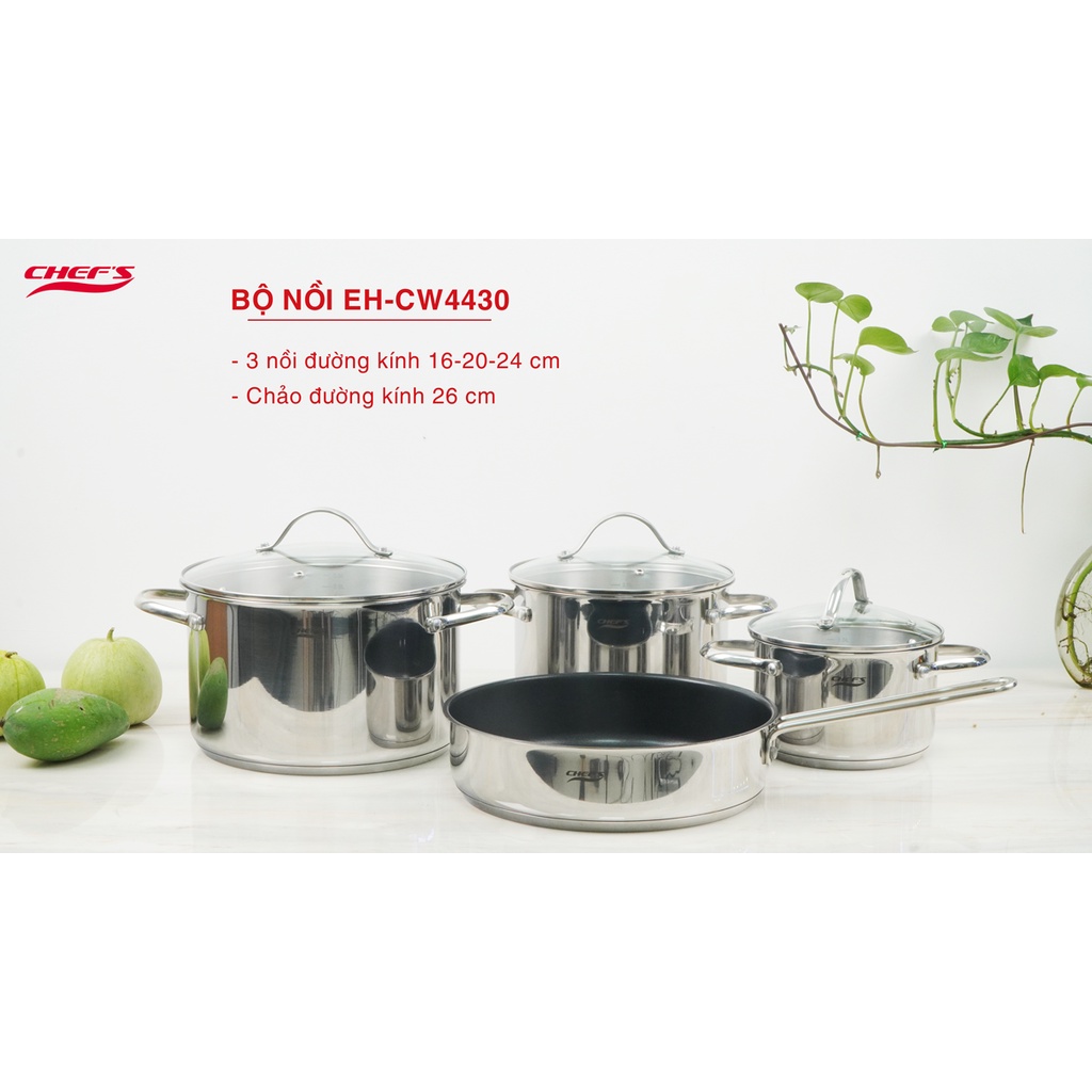 Bộ nồi Chef's Inox từ cao cấp 4 chiếc EH-CW4430