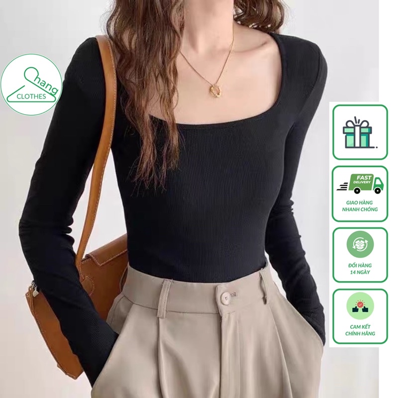 Áo Thun Nữ CRopTop Dài Tay Cổ Vuông Cotton Borip Co Giãn Đơn Giản Basic Trẻ Trung Năng Động [Chang Clothes]