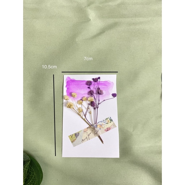Thiệp giấy vintage trang trí hoa khô thủ công kt10*7.cm