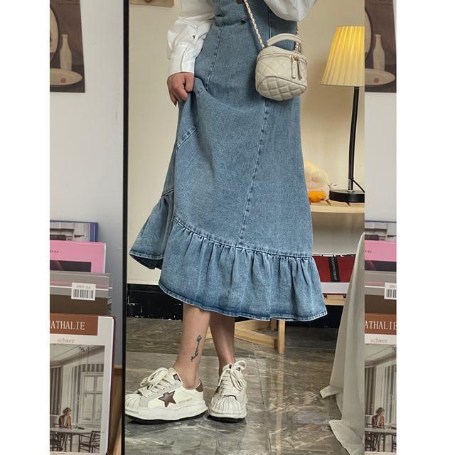 Váy yếm Bộ Áo Sơ Mi Cổ Búp Bê + Chân Váy Yếm Denim Thời Trang Mùa Xuân 2022 Phong Cách Phương Tây Dành Cho Nữ