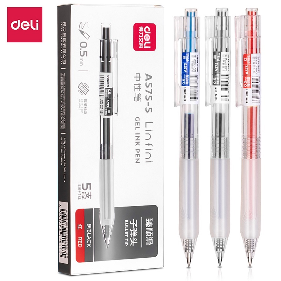 Bút gel nước Deli A575 thiết kế vỏ trong suốt - Bút bấm Deli 575 ngòi 0.5mm có ruột S206 thay thế