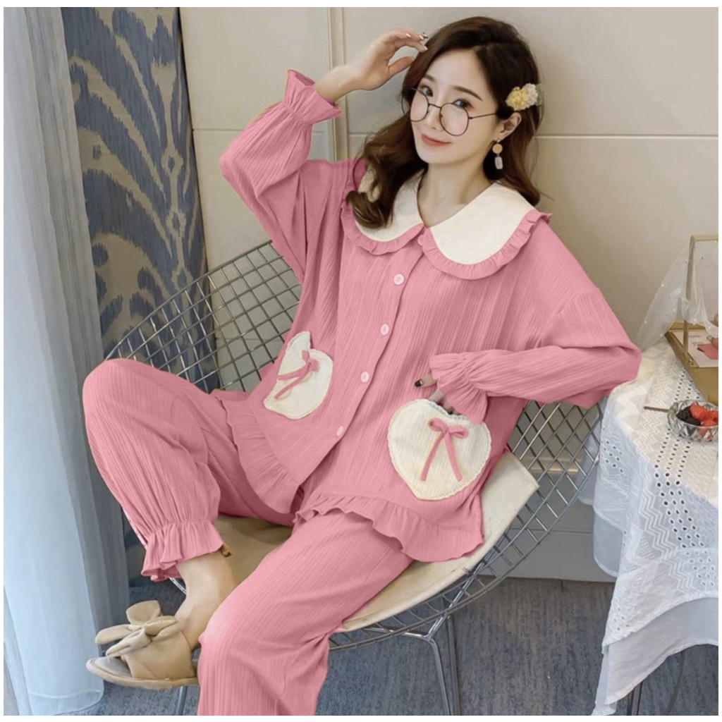 Bộ Bầu Và Sau Sinh Dài Tay Quần Dài Thu Đông, Áo Có Khóa Cho Con Bú Cổ Cánh Sen Dễ Thương Xinh Xắn HN0299 Mama Store99