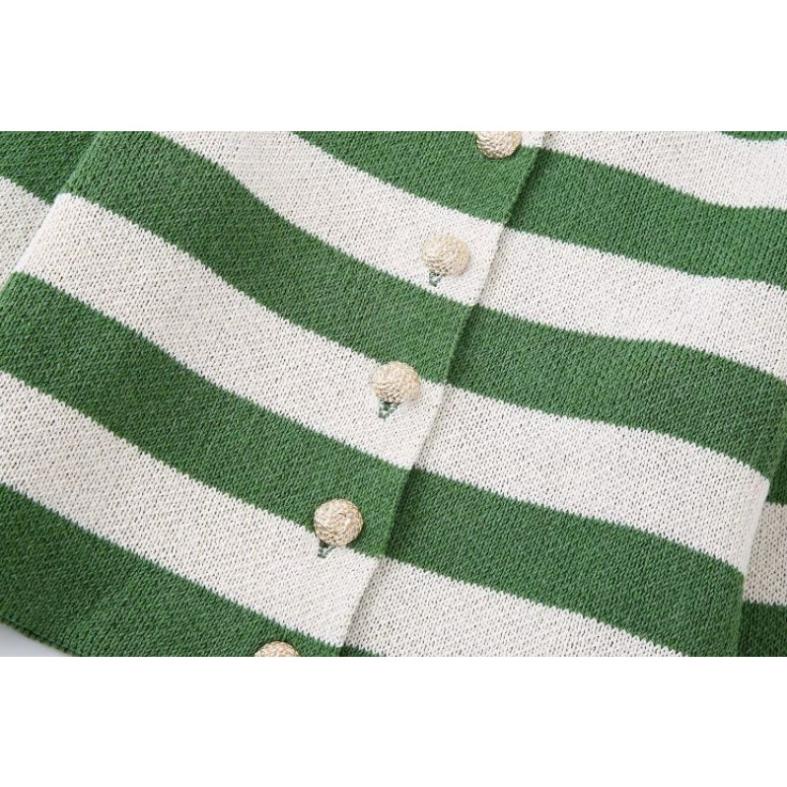 Made in Morocco - áo Zara len sọc ngang xanh rêu nút vàng đồng YO55