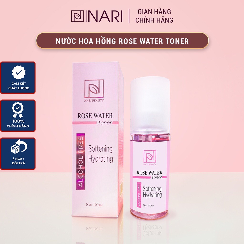 Nước hoa hồng Nari Rose Water Toner Cân bằng độ ẩm Sáng da se khít lỗ chân lông 100ml