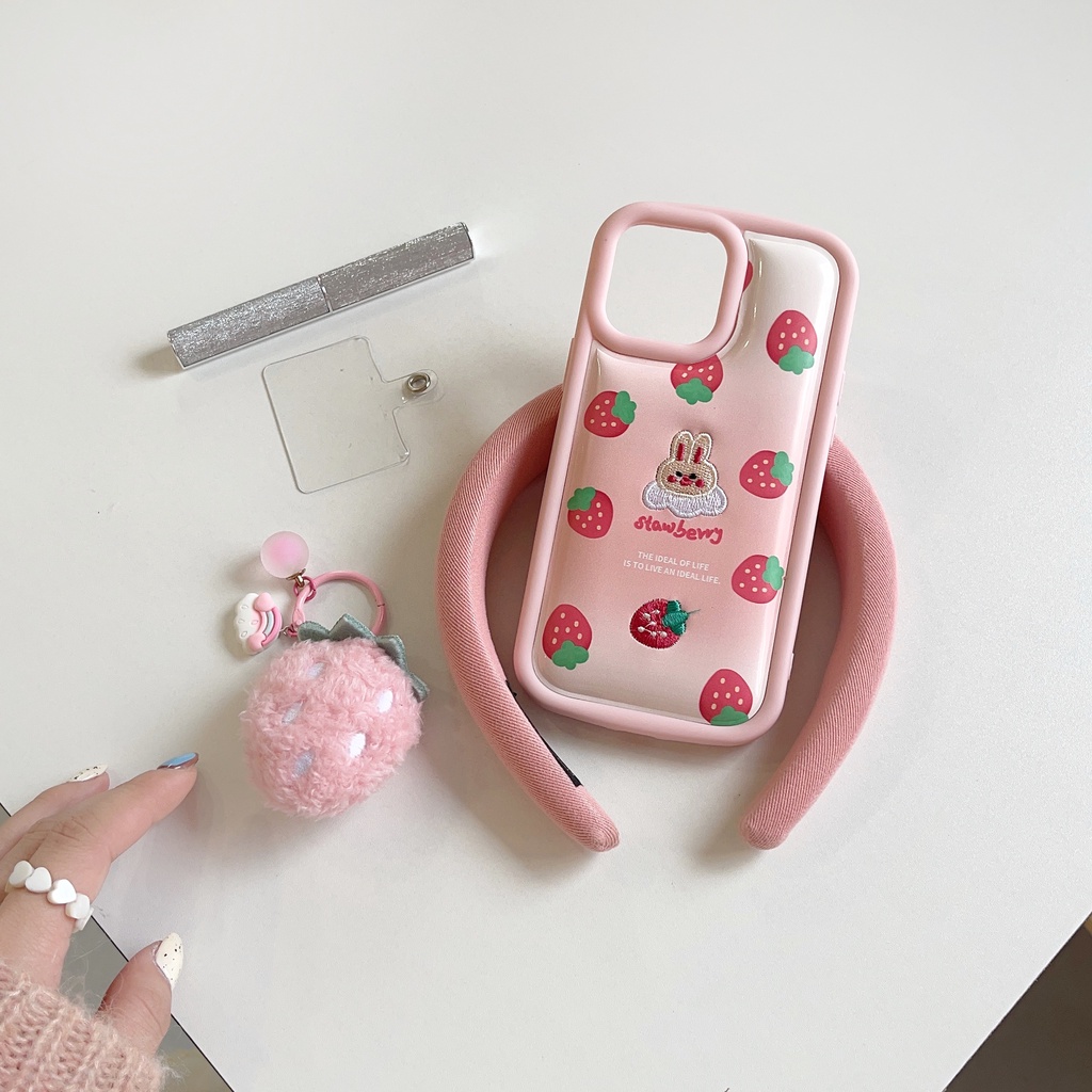 Ốp Điện Thoại TPU Silicon Mềm Chống Sốc Phối Dây Đeo Ngọc Trai / Thỏ / Dâu Tây Dễ Thương Cho iPhone 14 13 12 11 Pro Max Plus