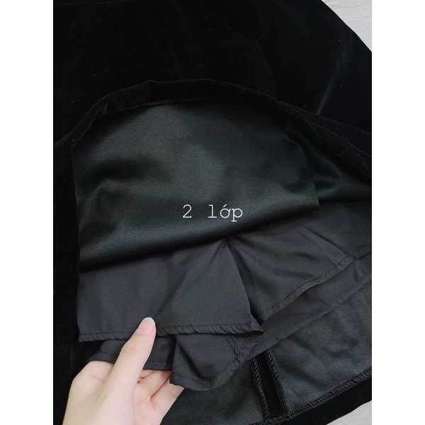 Váy Nhung Nơ Tay Cao Cấp