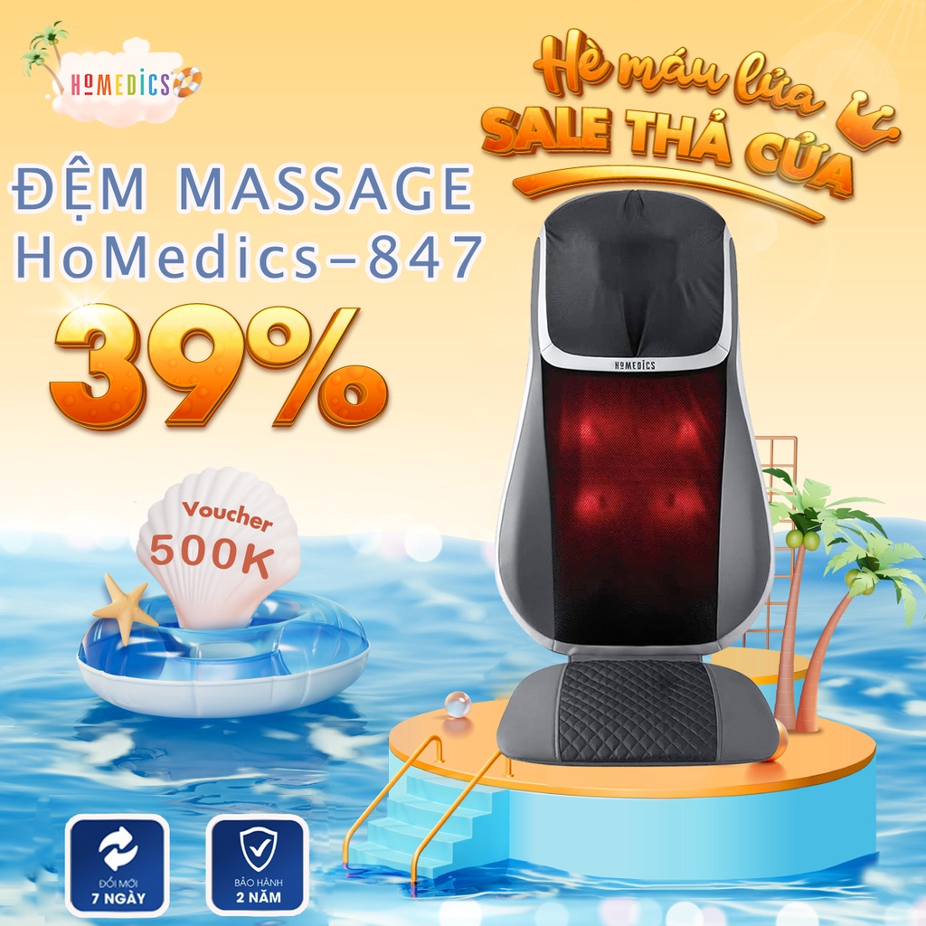 Đệm ghế massage đa năng MCS-847HJ của nhà HT Beauty với 2 hệ thống con lăn bi xoay, massage hỗ trợ dãn cơ, giảm đau nhức
