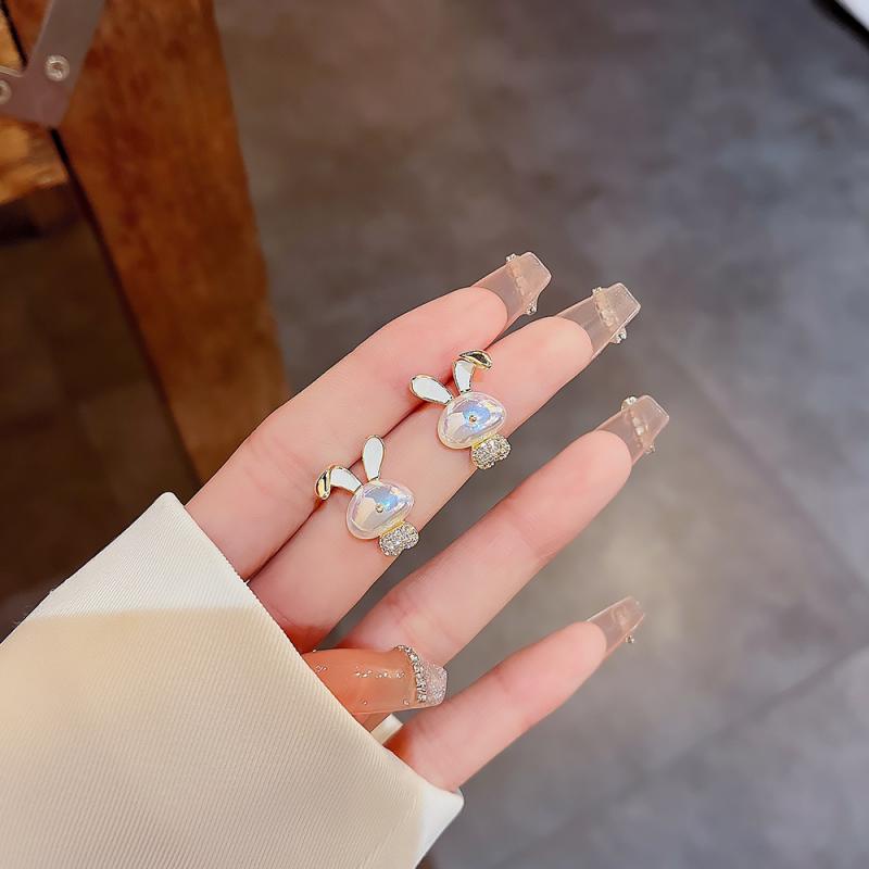 XiaoboACC Bông Tai Mạ Bạc 925 Hình Thỏ Đính Đá Zircon Thời Trang Hàn Quốc