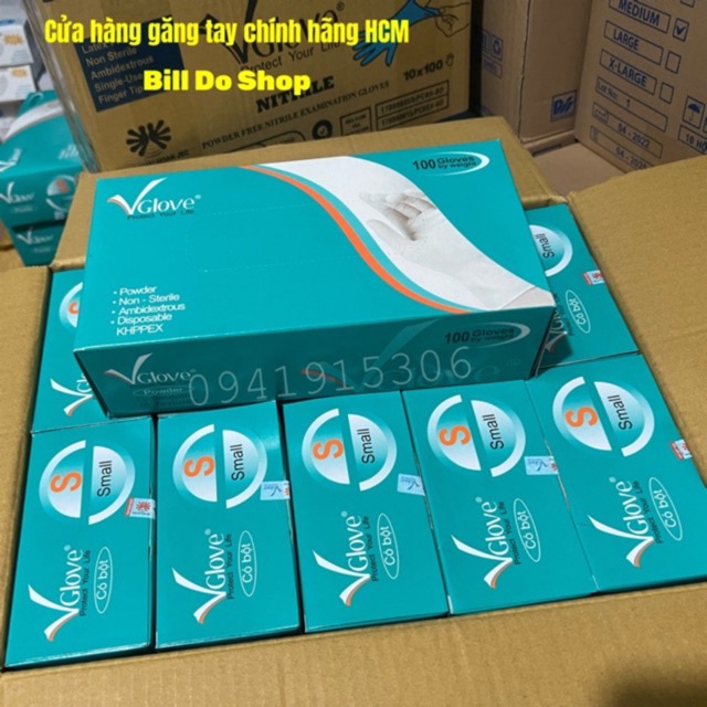 Hộp 100 cái găng tay cao su y tế vglove có bột, không bột khải hoàn size xs - ảnh sản phẩm 1