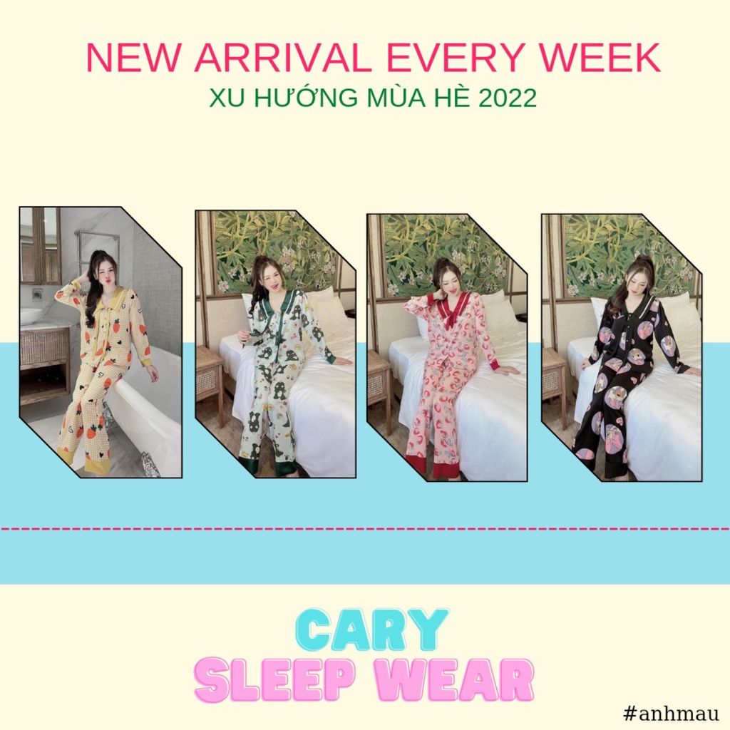 Bộ lụa tay dài quần dài hình mặc nhà cao cấp CARY