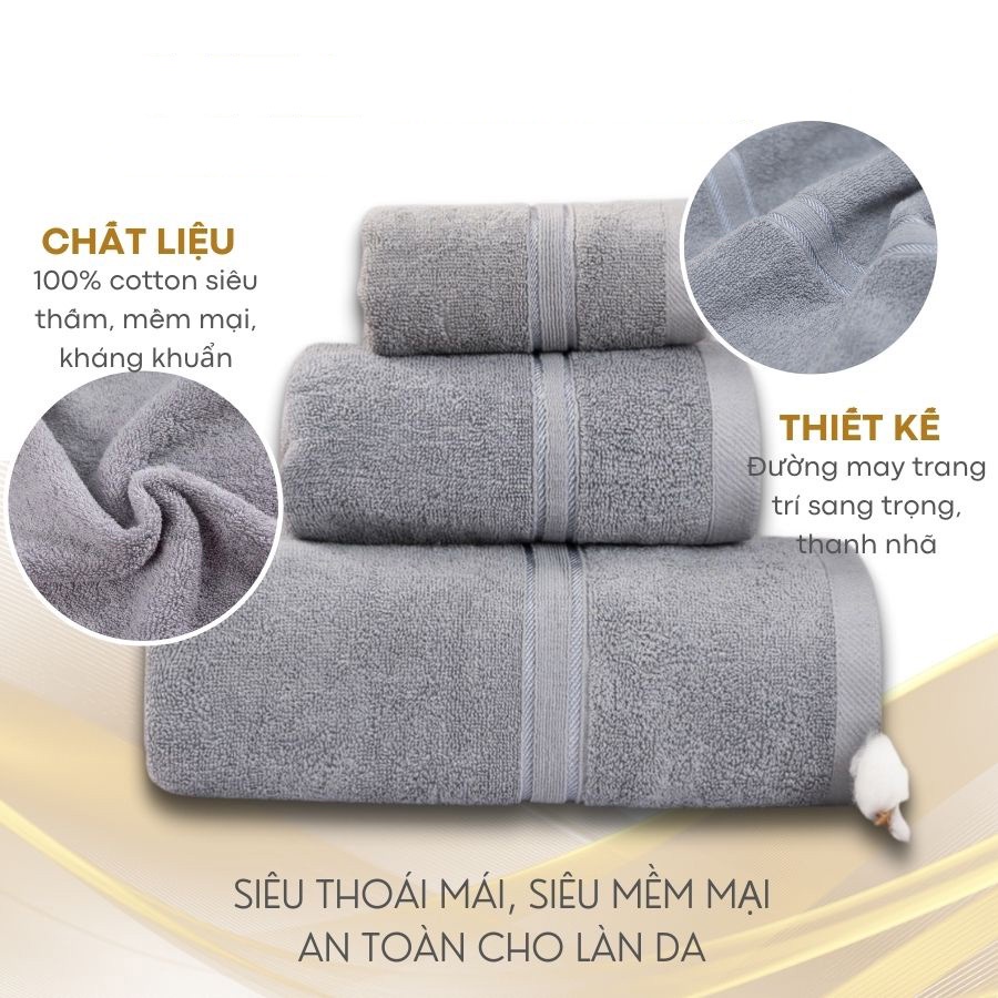 Khăn mặt gia đình 100% cotton tự nhiên mềm mại, an toàn