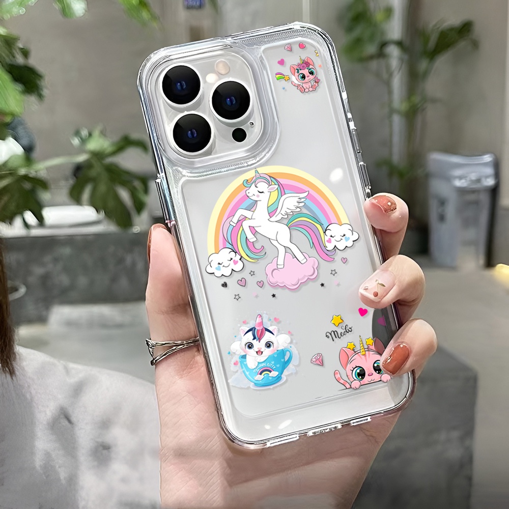 Ốp Điện Thoại Trong Suốt In Hình Kỳ Lân Cầu Vồng Cho iphone 14ProMax 14Plus 13 11 12 7Plus X XR XS Max 8 7