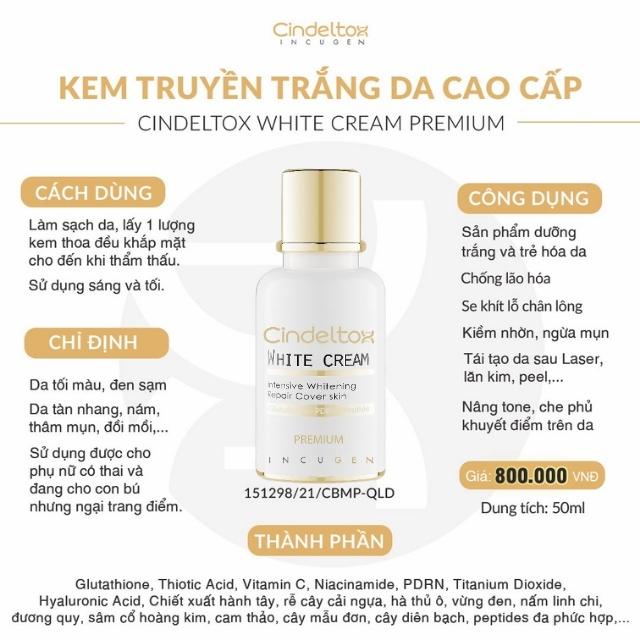 Kem dưỡng trắng nâng tông da White Cream Cindeltox 50ml da trắng khỏe đẹp Kadie Beauty Shop